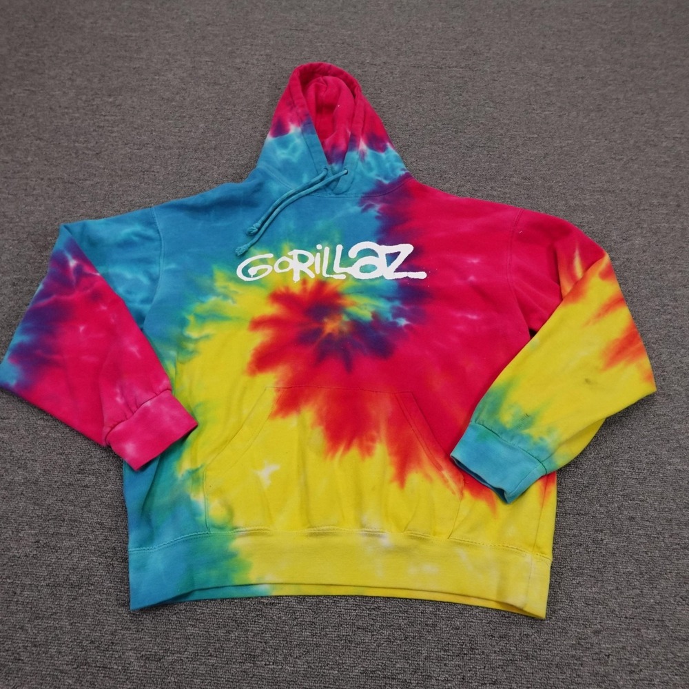 Gorillaz Hoodie Mens Medium Multicolor Tie Dye Graphic Fleece Pullover Colortone